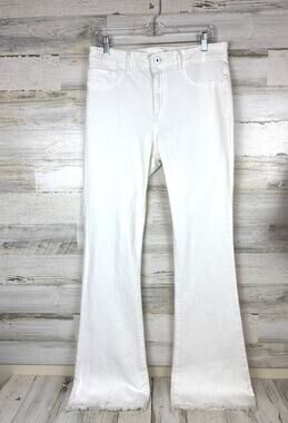 DL1961 Womens 32 White Heather High-Rise Flare Distressed Hem Zip Denim Jeans